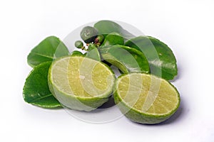 Kaffir Lime or Citrus hystrix have been sliced. Focus selected