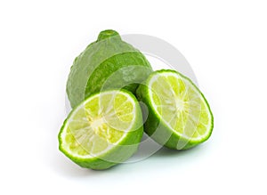 Kaffir lime isolated on white makrut lime Mauritius papeda