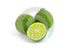 Kaffir lime isolated on white makrut lime Mauritius papeda