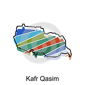 Kafr Qasim map flat icon illustration, Vector map of Israel with named governance and travel icons template