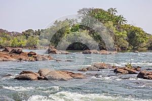 Kafwala rapids rocky section of kafue river in the national park in zambia