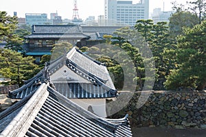 Beautiful scenic view from The Ushitora yagura at Takamatsu Castle Tamamo Park in Takamatsu,