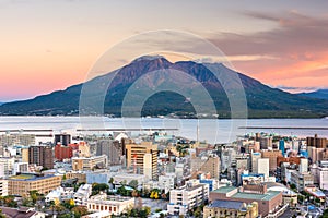 Kagoshima, Japan skyline with Sakurajima Volcano