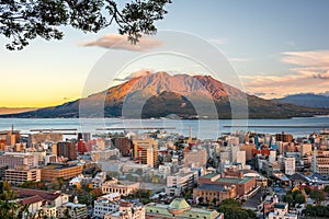 Kagoshima, Japan skyline with Sakurajima Volcano