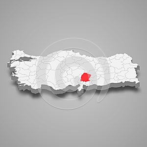 Kahramanmaras region location within Turkey 3d map