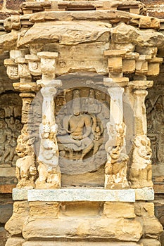 Kailasanathar temple ancient idol statues decoration, Kanchipuram, Tondaimandalam region, Tamil Nadu, South India