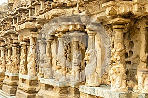 Kailasanathar temple ancient idol statues decoration, Kanchipuram, Tondaimandalam region, Tamil Nadu, South India