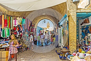 The crowded market in Kairouan Medina, Tunisia