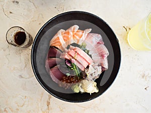 Kaisendon - raw fish served in a bowl