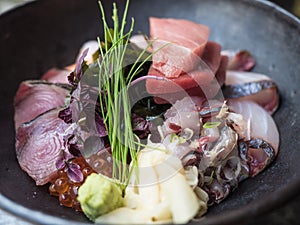 Kaisendon - raw fish served in a bowl