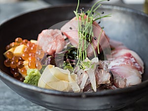 Kaisendon raw fish served in a bowl