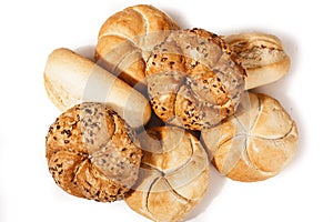 Kaiser roll concept in white studio background. Mini bread isolated on white background, Delicious Kaiser rolls.