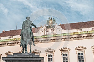 Kaiser statue in Josefplatz facing palais palffy in Vienna near