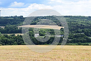 Kaisersesch, Germany - 07 26 2022: The Autobahn exit with cars approaching