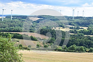 Kaisersesch, Germany - 07 26 2022: Wind park at the Autobahn