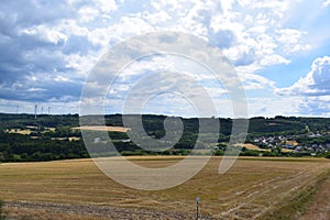 Kaisersesch, Germany - 07 26 2022: Wind power plants close to town