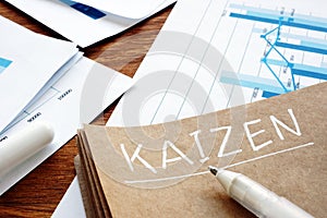 Kaizen sign with business report and charts