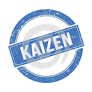 KAIZEN text on blue grungy round stamp