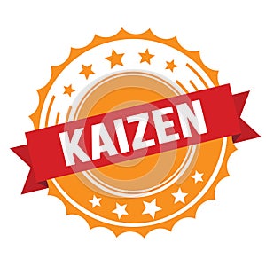 KAIZEN text on red orange ribbon stamp