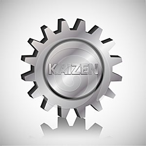 Kaizen text in a silver metal gear wheel.