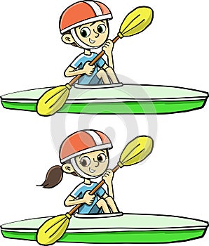 boy and a girl are rowing and kayaking