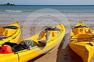 Kajaks at St. Brelade's Bay, Jersey, UK