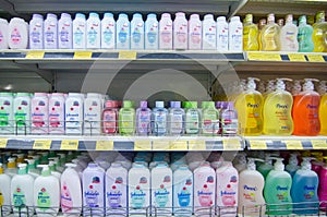 KAJANG, MALAYSIA - 28 MAY 2019: Shelves with variety of hair and bodycare products display in supermarket