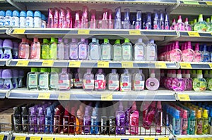 KAJANG, MALAYSIA - 28 MAY 2019: Shelves with variety of hair and bodycare products display in supermarket