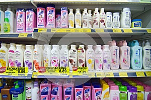 KAJANG, MALAYSIA - 28 MAY 2019: Shelves with variety of hair and bodycare products display in supermarket