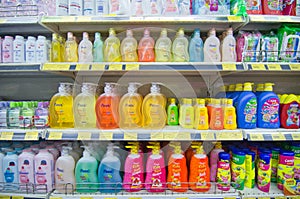 KAJANG, MALAYSIA - 28 MAY 2019: Shelves with variety of hair and bodycare products display in supermarket