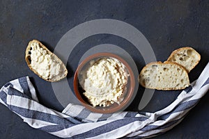 Kajmak or Kaymak. Traditional homemade white cheese. Sandwich with kajmak. Balkan cuisine. Serbian cuisine photo