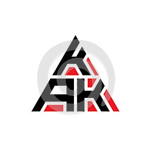 KAK triangle letter logo design with triangle shape. KAK triangle logo design monogram. KAK triangle vector logo template with red