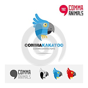 Kakatoo bird concept icon set and modern brand identity logo template and app symbol based on comma sign