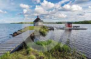 Kakuasen village sauna bilt in the islet in Gaxsjon lake in Northern Sweden