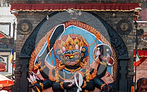 Kal Bhairav statue at Durbar Square in Kathmandu, Nepal. Hindu tantric deity worshiped by Hindus.