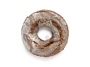 Kalach - round bread in the shape of a ring with a hole, top view on a white background