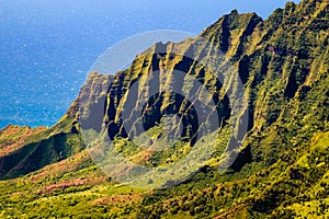 Kalalau valley cliffs at Na Pali coast, Kauai, Hawaii