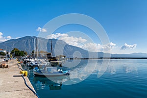 Many boats moored in the harbor of Kalamata on the Peloponnese in Greece