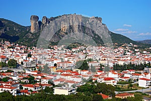 Kalampaka city with Metora cliffs, Greece