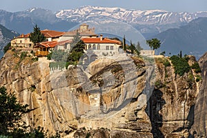 Kalampaka Town and rock with Holy Trinity Monastery, Meteora