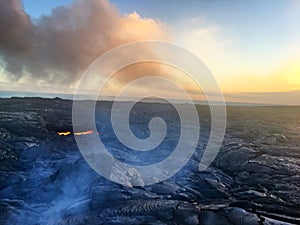 Kalapana Lava flow from volcano into ocean at KÄ«lauea Big Island Hawaii