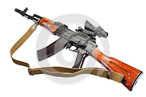 Kalashnikov ak 47 with optic sight on white
