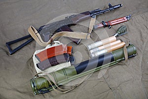 Kalashnikov AK 74 with ammunitions on canvas