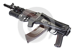 Kalashnikov AK 74 with GP 25 grenade launcher isolated on white