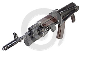 Kalashnikov AK 74 with GP 25 grenade launcher isolated on white