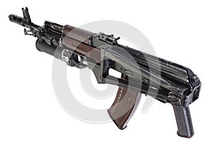 Kalashnikov AK 74 with GP25 grenade launcher isolated on white