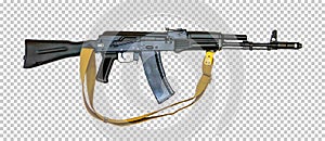 Kalashnikov AK-74M with a belt, transparent background, png, photo