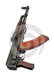 Kalashnikov assault rifle on white photo