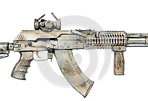 Kalashnikov assault rifle on white background