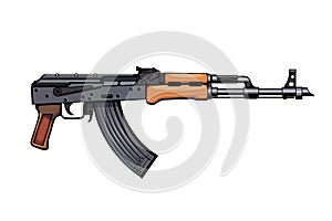 Kalashnikov rifle. Firearms. Colorful image Set of Kalashnikov assault rifle AK-47, AKM, AKC, AKMC, AK-74. Firearms in combat.